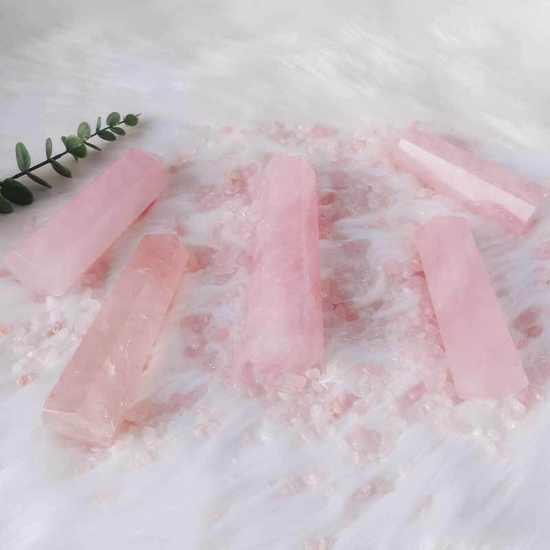 弘晶远水晶 天然粉水晶柱粉晶大柱子 芙蓉石水晶柱单尖柱六棱柱