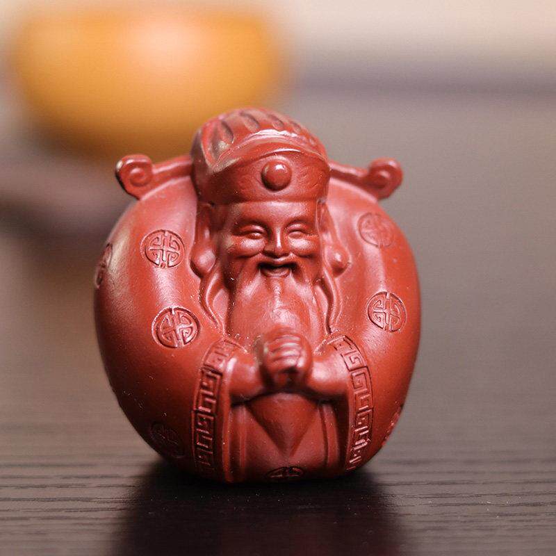 紫砂茶宠小财神摆件可养创意招财茶玩文玩手把件茶桌装饰
