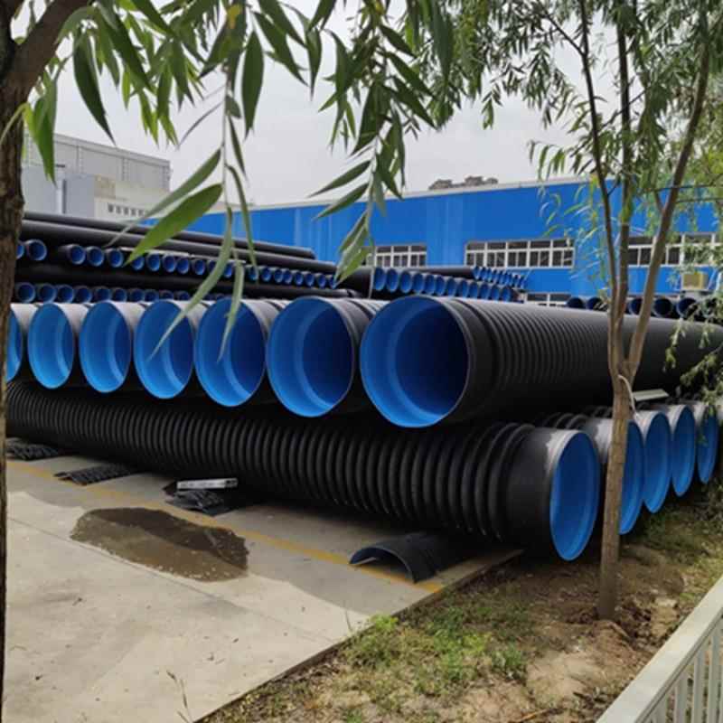 hdpe聚乙烯300SN8双壁波纹管地埋排污黑色pe中空缠绕管钢带管
