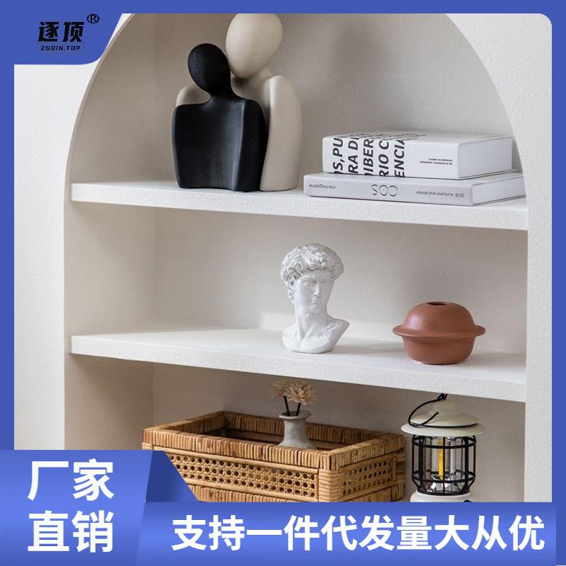 北欧白色壁炉装饰法式玄关柜弧形简约背景墙白色民宿展示柜置物架