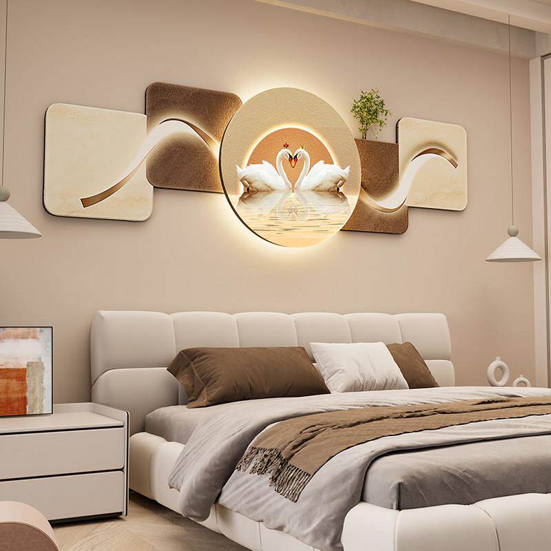 LED灯画卧室床头装饰画轻奢高级感主卧房间背景挂画2025新款壁画