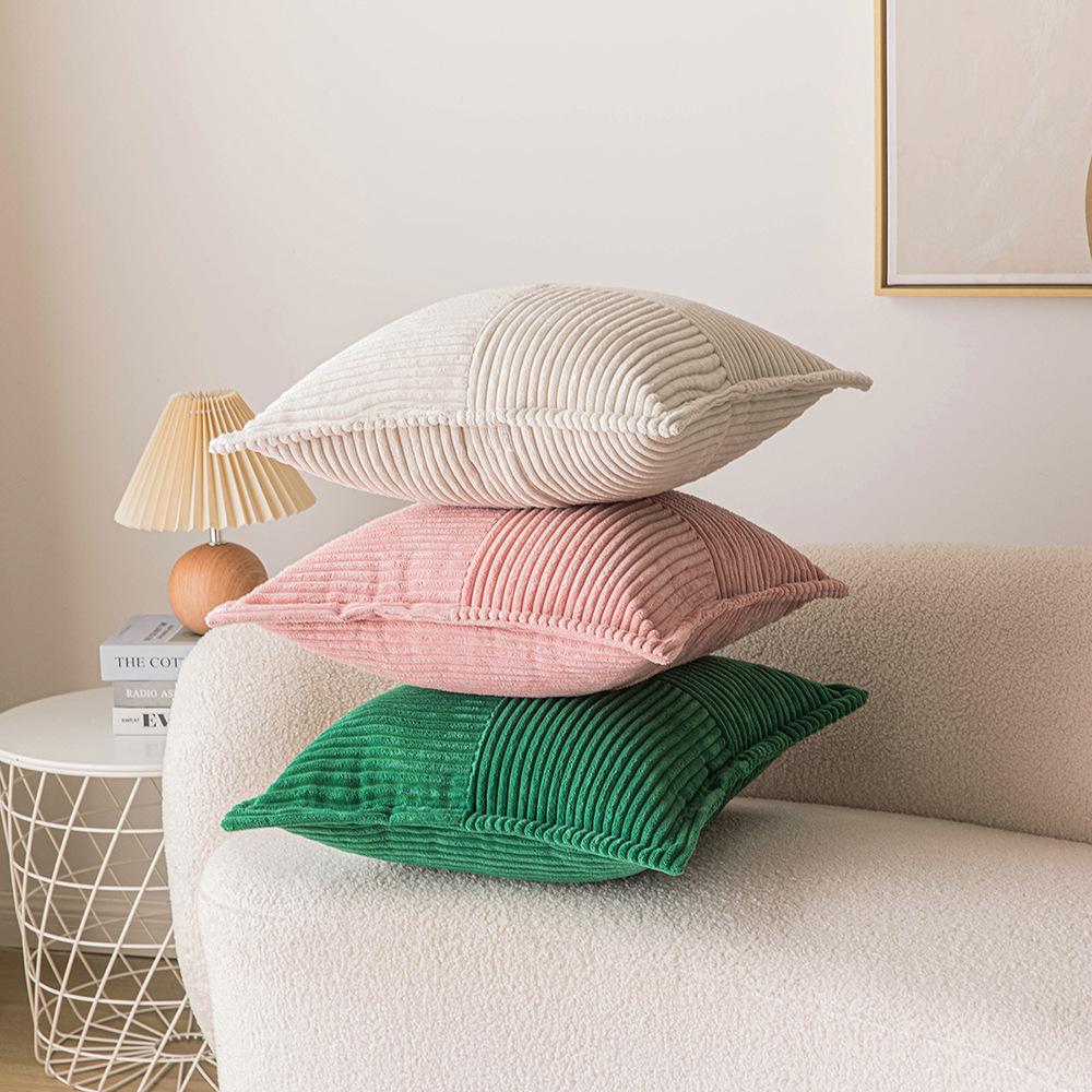 灯芯绒田字格纯色枕套简约抱枕被