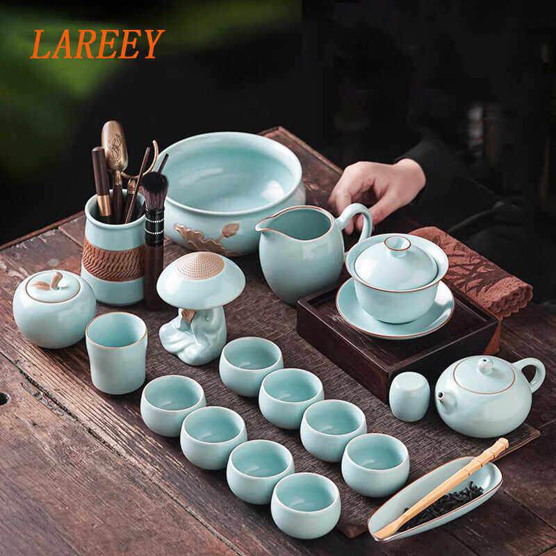 Lareey功夫茶具家庭办公室礼品手绘茶道青花瓷茶具办公室茶壶茶杯