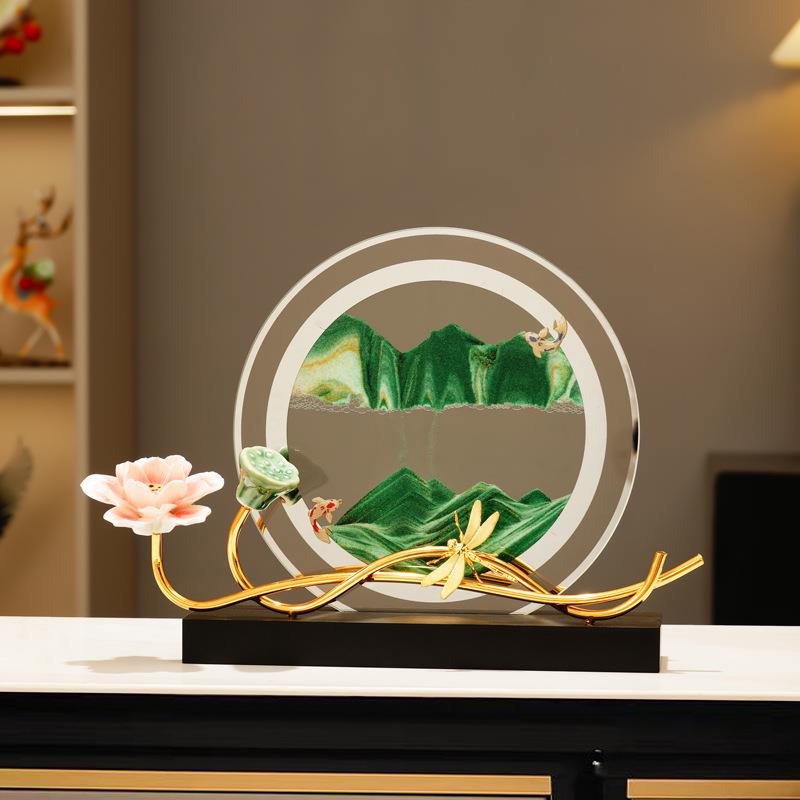 创意小池流沙画摆件客厅办公室装饰摆件高级感玻璃动态解压装饰品