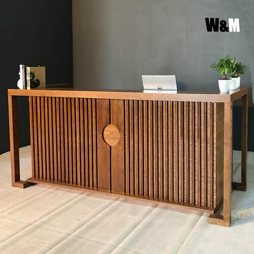 需定制新中式收银柜台实木吧台桌覆古风饭厅前台茶楼酒店养生馆接