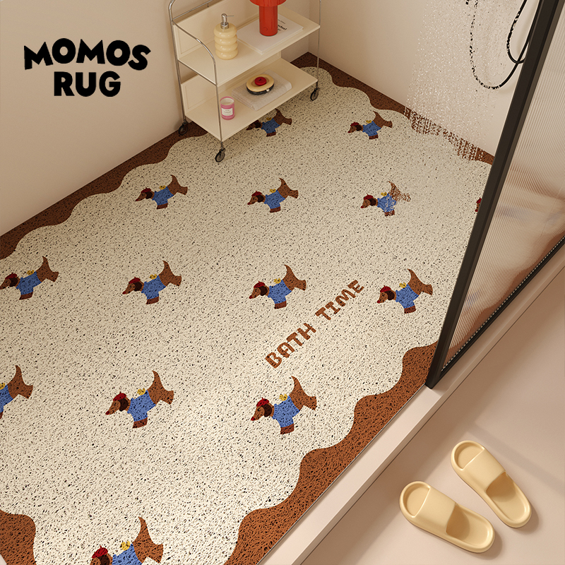 momosrug汪汪小狗浴室丝圈地垫卫生间防滑洗手间淋浴房洗澡防摔垫