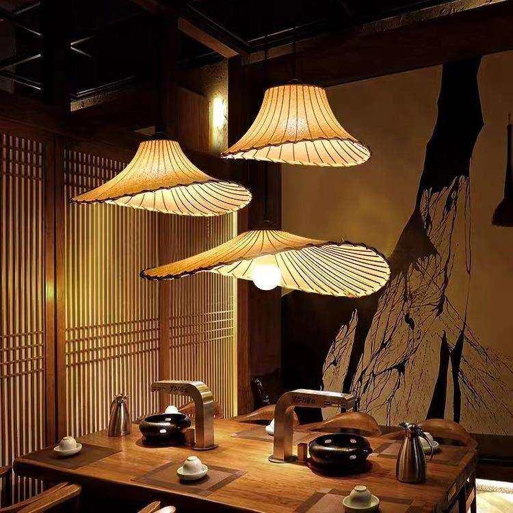 中式布艺吊灯创意草帽民宿火锅店茶室服装店简约餐厅日式荷叶灯饰