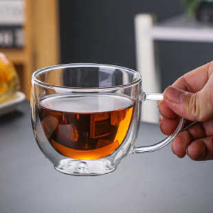 双层玻璃杯咖啡杯牛奶果汁杯家用喝水杯茶杯马克杯带把杯子