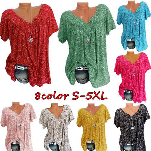Women's collar short sleeved printed T-shirt