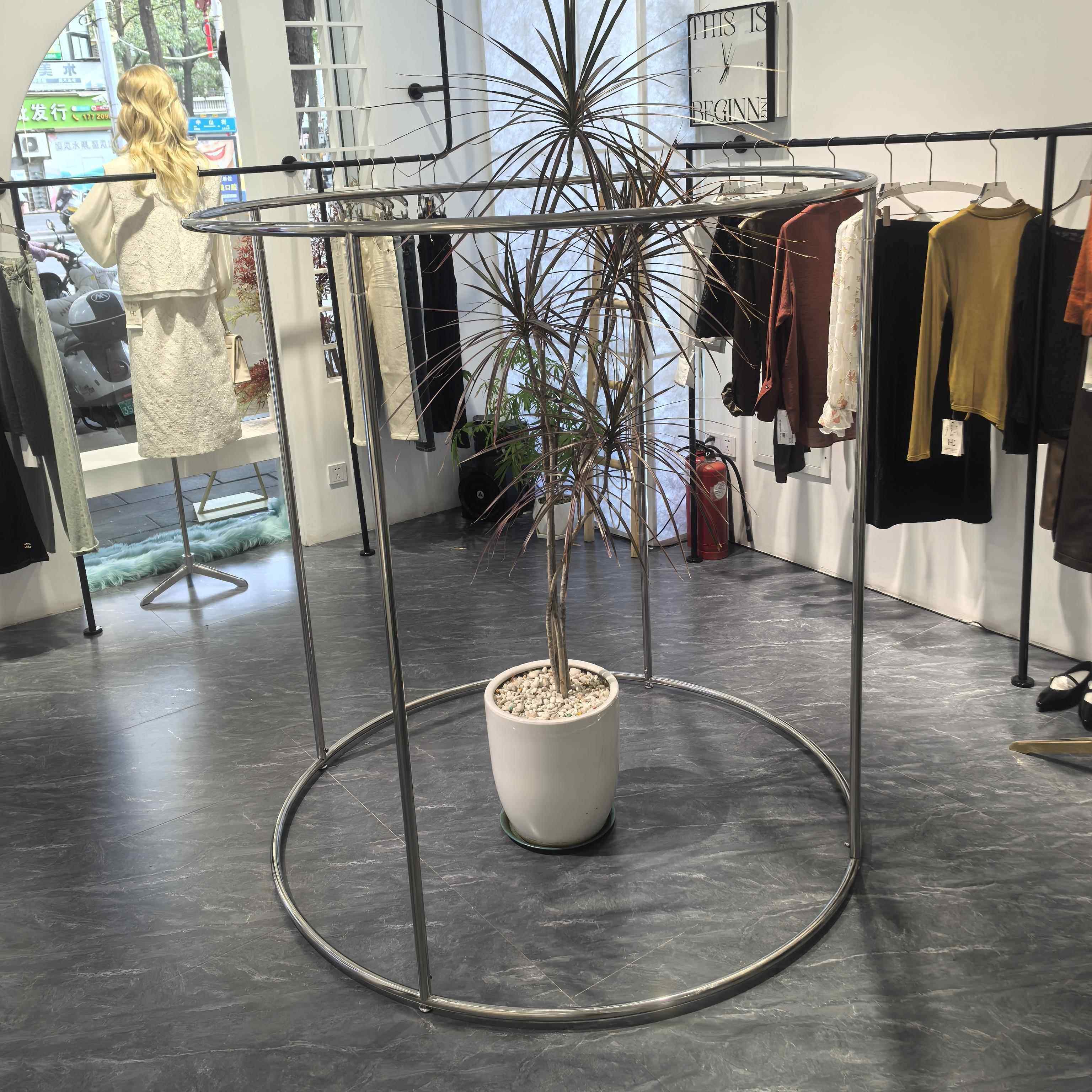 服装店展示架圆形陈列中岛架落地男女装货架直播间童装挂衣架