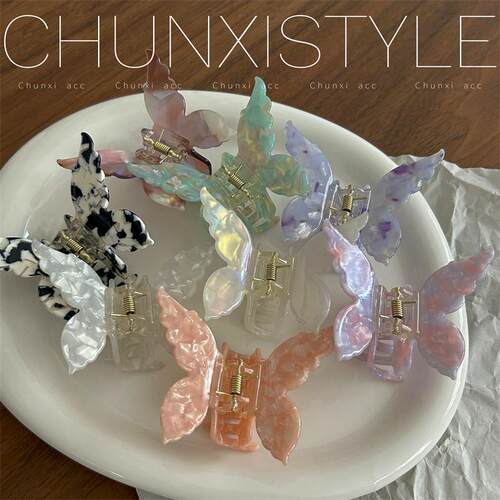 超仙幻彩立体蝴蝶抓夹后脑勺半扎发甜美少女醋酸发夹新款韩式发抓