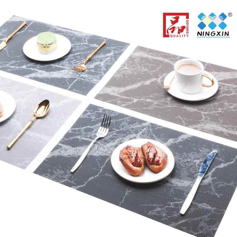 宁欣餐垫跨境欧式大理石纹PVC提花编织餐垫餐桌隔热垫桌旗杯垫