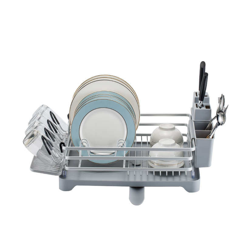 批发铝制碗碟架自动排水置物架铝合金沥水架带出水口多功能收纳篮