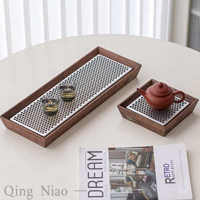 家用感泡台盘胡桃木小小型茶轻托盘干茶道储水配件沥水奢高级茶盘