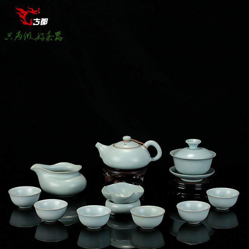 高档台申道手翼工汝窑茶具夫套湾装功茶器套组汝瓷蝉可养开片/富