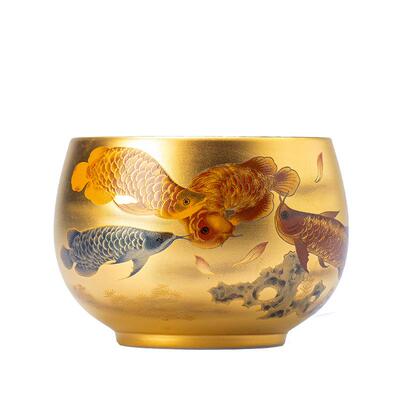 黄剑鹏纯手工鎏金茶盏手绘高档九龙鱼主人茶杯子品茗功夫茶具