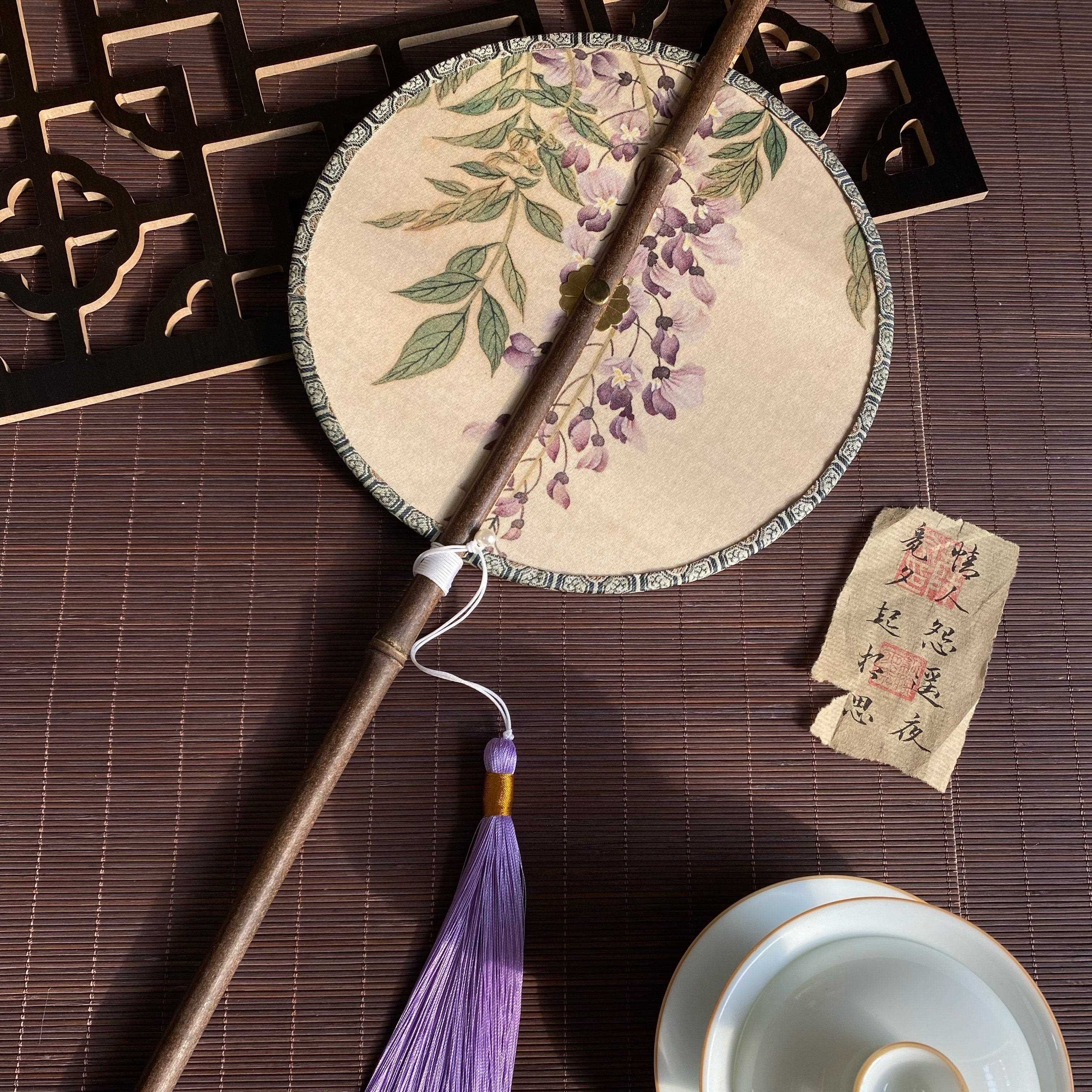 古风可卷腰扇汉服团扇中国风长柄圆形扇子古装流苏跳舞蹈可携式扇