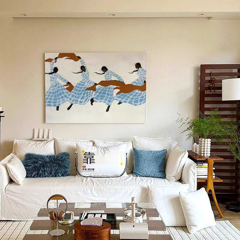 中古奶油风客厅沙发后面背景墙挂画餐厅法式装饰画小众艺术高级感