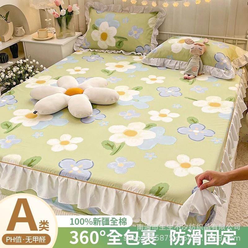花边款纯棉床笠罩单件四季通用100全棉公主床罩床单带裙边三件套4图片