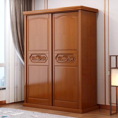 实APW木新中式衣柜推门收纳橱储物移门两柜门立柜木拉质大衣卧室