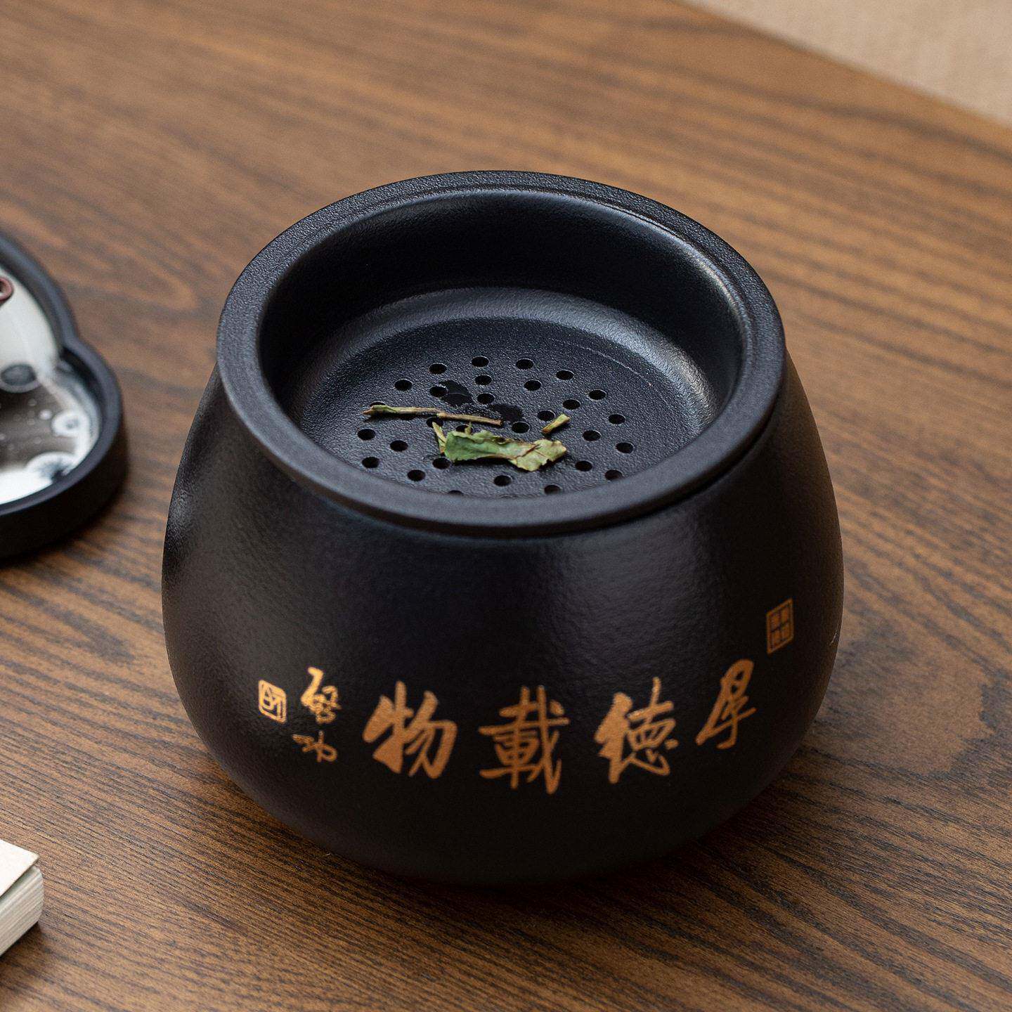 陶瓷茶渣缸茶洗建水带过滤家用废水缸大号桌面垃圾桶倒茶水孟茶缸