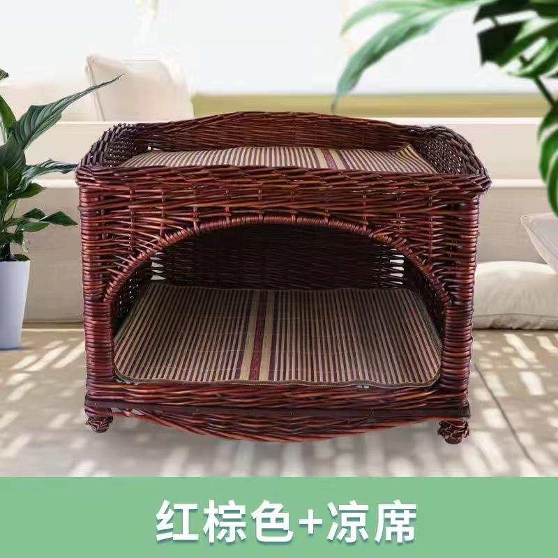 高档藤编猫屋猫窝房子别墅猫床手编工子织狗猫笼季通用猫睡觉四窝