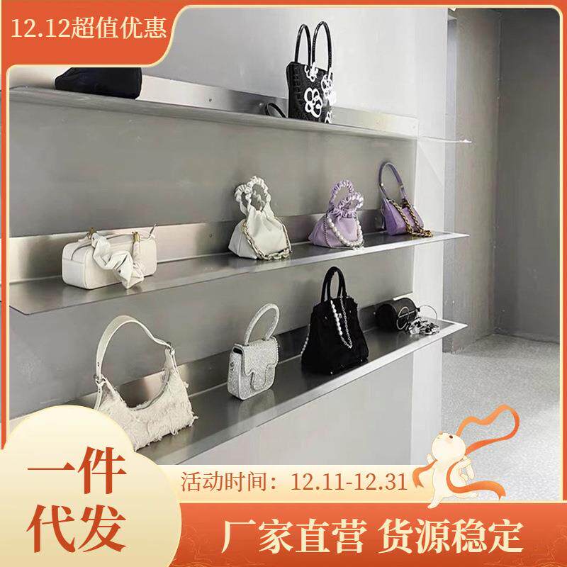 服装店墙上置物架书架壁挂不锈钢隔板客厅一字层板展示架陈列架
