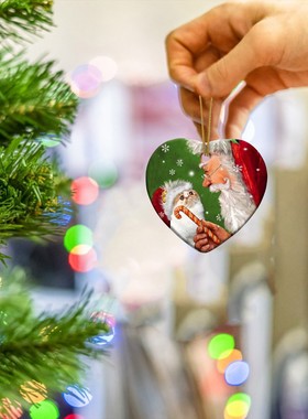 跨境新款温馨互动圣诞老人与猫装饰品圣诞树装饰品家居圣诞吊坠