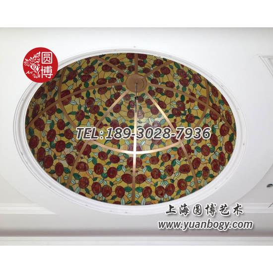 镶嵌玻璃彩色穹顶安吉锦江城堡酒店玫瑰花彩色玻璃穹顶