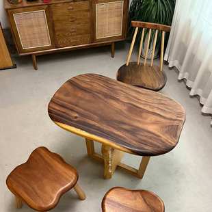 现货小户型家用茶桌阳台桌子实木矮餐桌原木桌茶几圆角 初一木作