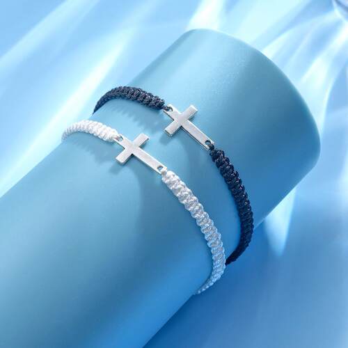 2-piece set of minimalist woven cross bracelet十字架手镯