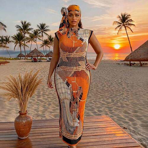Women'S Animal Print Long Dress Set, Casual Moo Moo Robe &