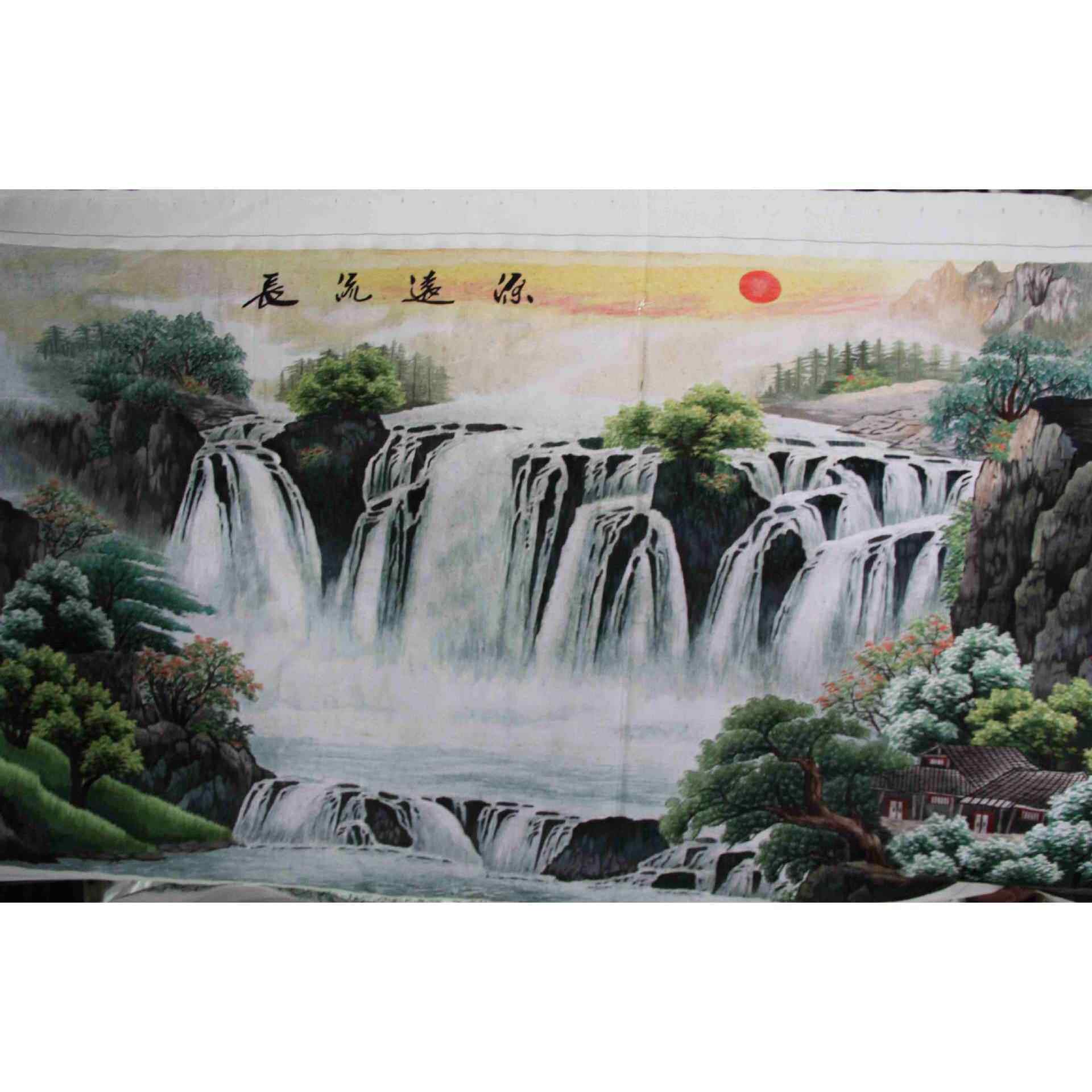 苏州手工刺绣客厅办公室装饰画家居苏绣挂画山水源远流长绣片