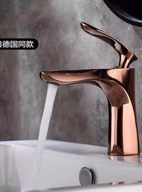 全铜玫瑰金面盆水龙头冷热洗脸盆浴柜全铜卫生间台上盆金色拉丝金
