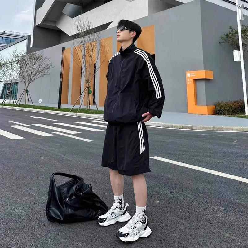 CLARALEE运动套装男夏季薄款速干防晒夹克搭配短裤情侣休闲一套