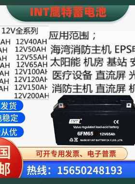 INT鹰特蓄电池6FM7.5/12V12AH17AH24AH38AH65AH消防主机/应急电源