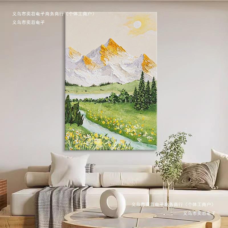 手绘油画风景抽象肌理金山现代简约山水客厅装饰画日照玄关厚挂画