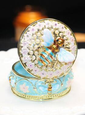 抖音爆款金属珐琅彩蜜蜂首饰盒创意家居婚庆小饰品珠宝收纳盒