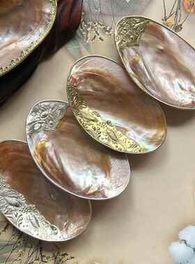 天然贝壳打磨果鱼子酱子酒店台拍摄道具贝壳碟碟子摆ASM珍珠壳盘