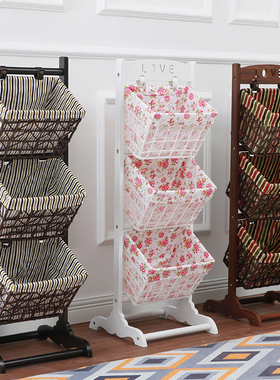 厂家直销收纳筐落地客厅置物架卧室实木藤编吊篮简约现代多层收纳