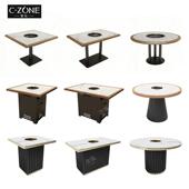 实木大理石火锅桌商用店电助磁炉烟一体SHEZONG 无烤肉桌串串自餐