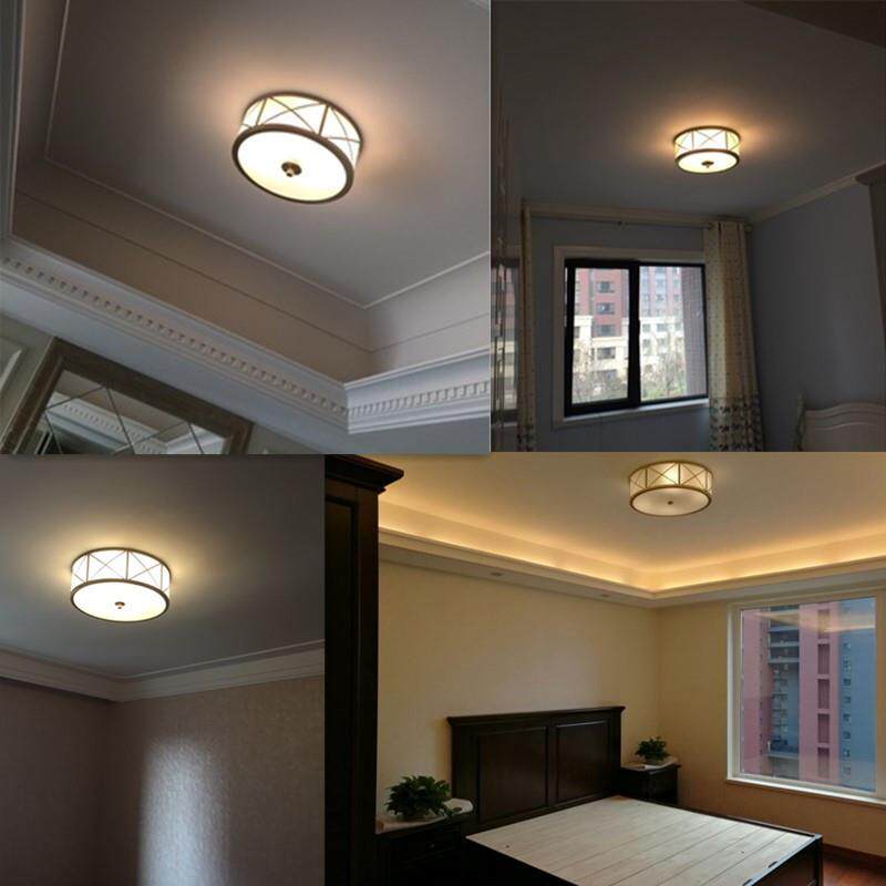 美式全铜led吸顶灯 单头简约卧室书房纯铜圆形吸顶灯阳台过道灯具