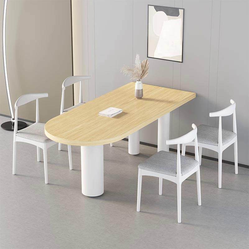 简约实木白色办公桌家用椭圆形电脑桌椅组合设计师办公极简工作台