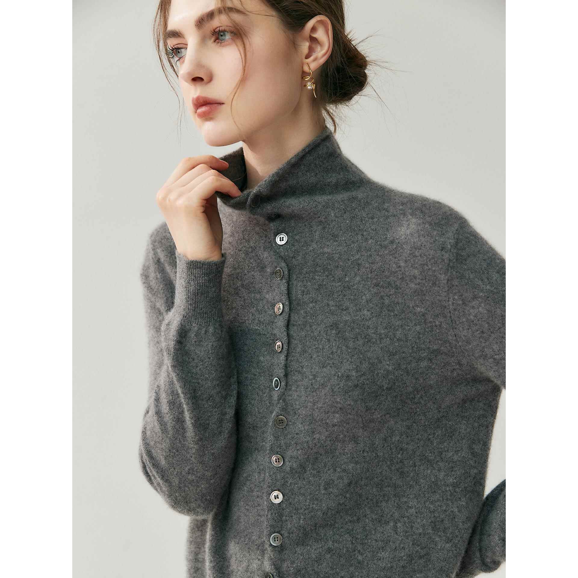 萌萌家/蓬松云朵感羊绒羊毛卷边开衫慵懒感两穿针织衫高领毛衣