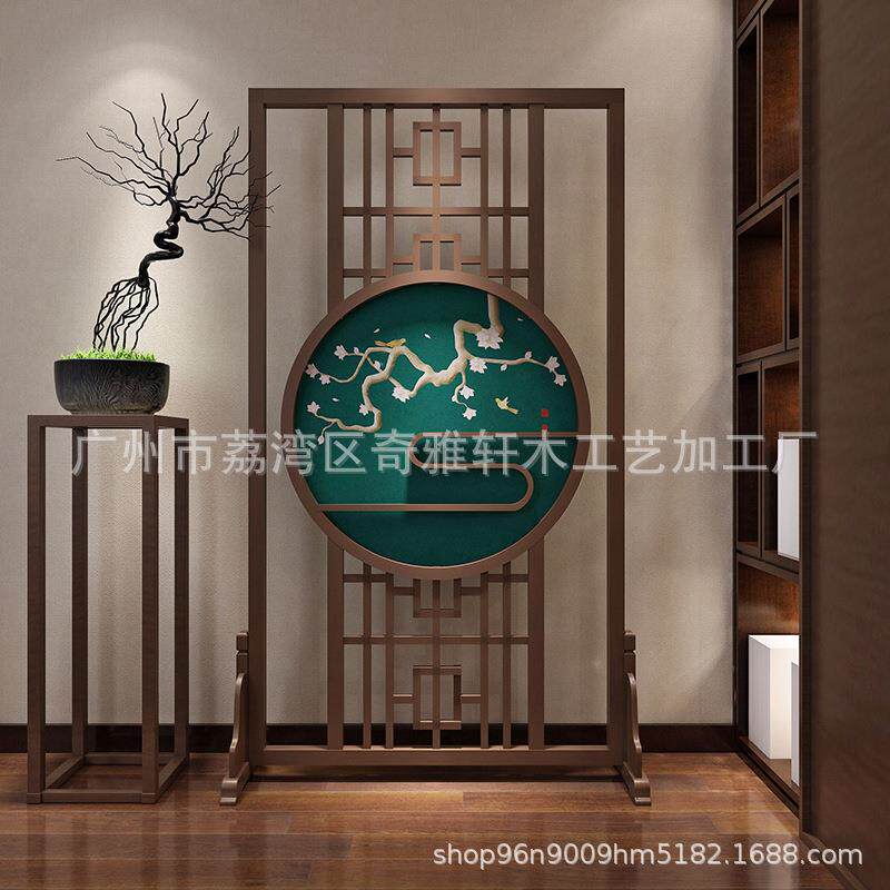 实木入户中式屏风隔断客厅茶室书房镂空半透家用简约茶室玄关座屏