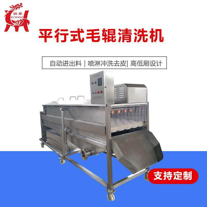 大海螺平行毛刷自动喷淋清洗机去泥去杂不损伤表皮龙虾清洗设备