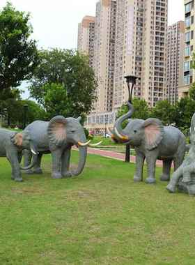 大型非洲大象玻璃钢雕塑动物园模型商场草坪房地产美摆件