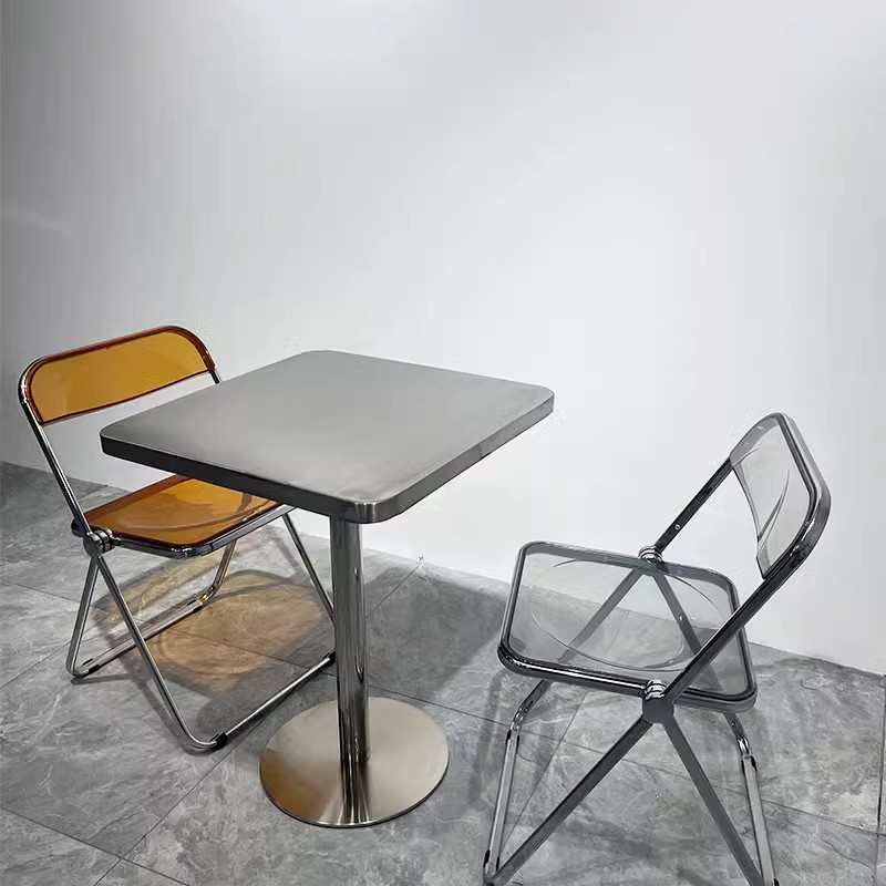 北欧奶茶店小桌子轻奢咖啡厅亚克力透明折叠椅子不锈钢金属小方桌