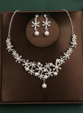 新款新娘水钻合金项链 韩式结婚发饰婚纱配饰项链耳环二件套