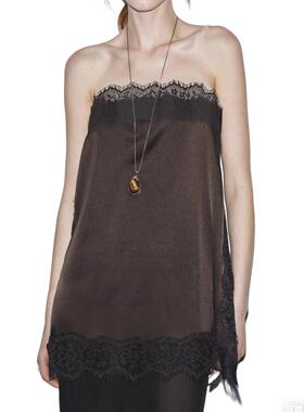 Women's waist cinched lace patchwork strapless lace vest